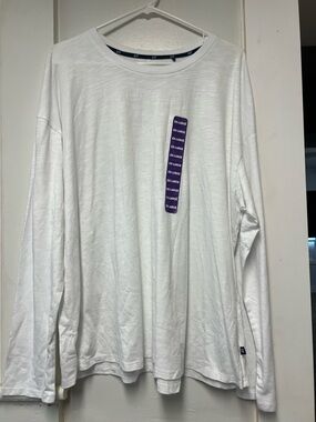 GAP White Long Sleeve Crew Neck Tee with Vertical Purple Tag